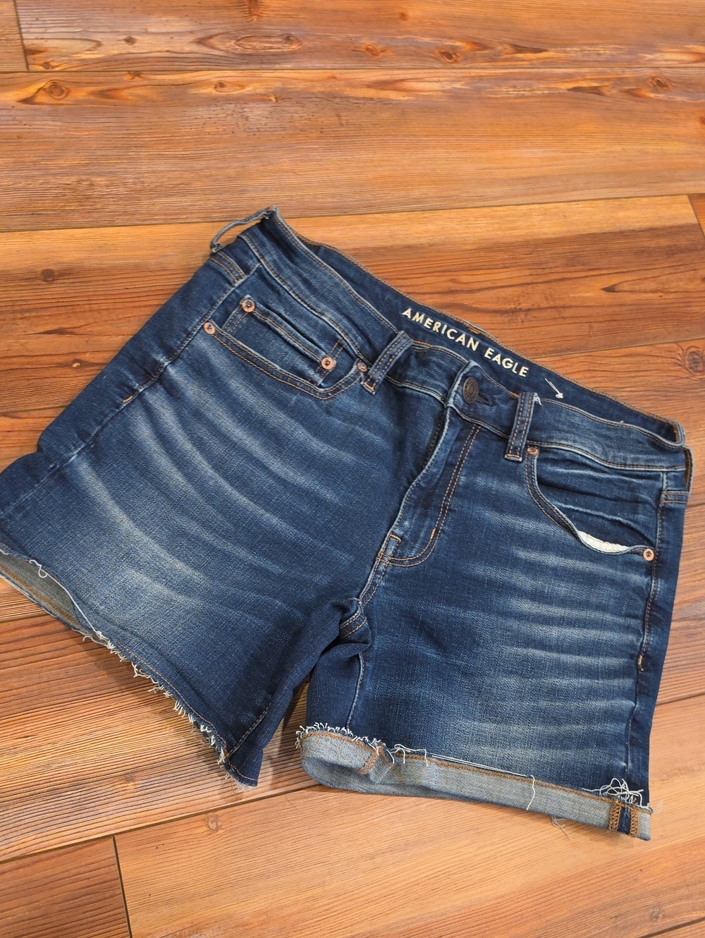 American Eagle Outfitters Blue Denim Frayed midi jean Shorts